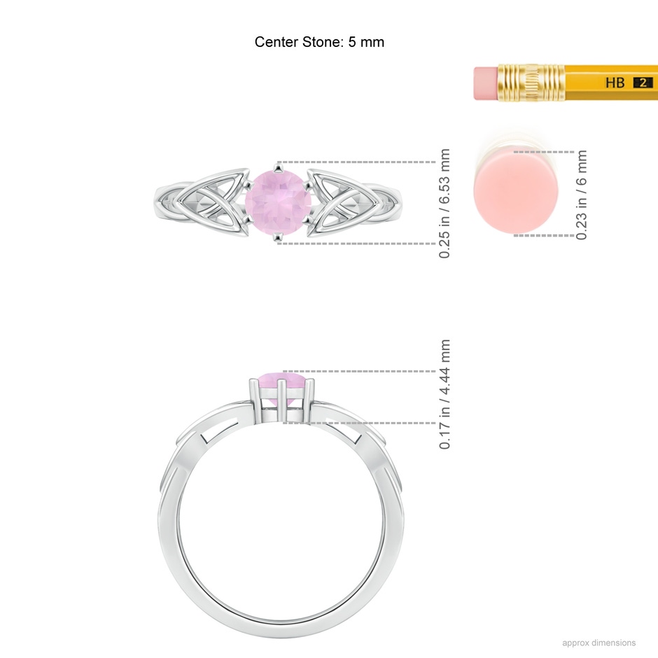 5mm AAAA Solitaire Round Rose Quartz Celtic Knot Ring in P950 Platinum ruler