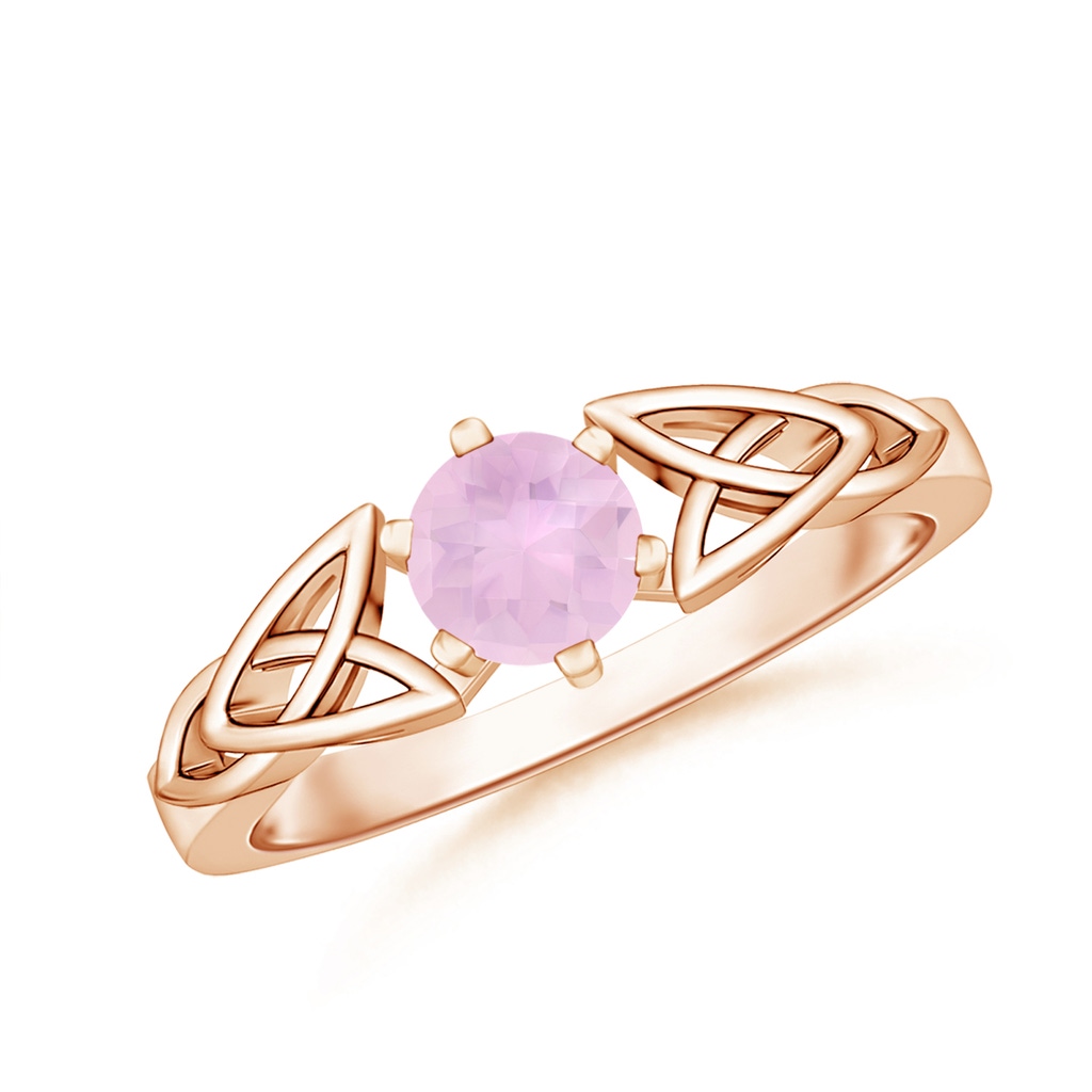 5mm AAAA Solitaire Round Rose Quartz Celtic Knot Ring in Rose Gold
