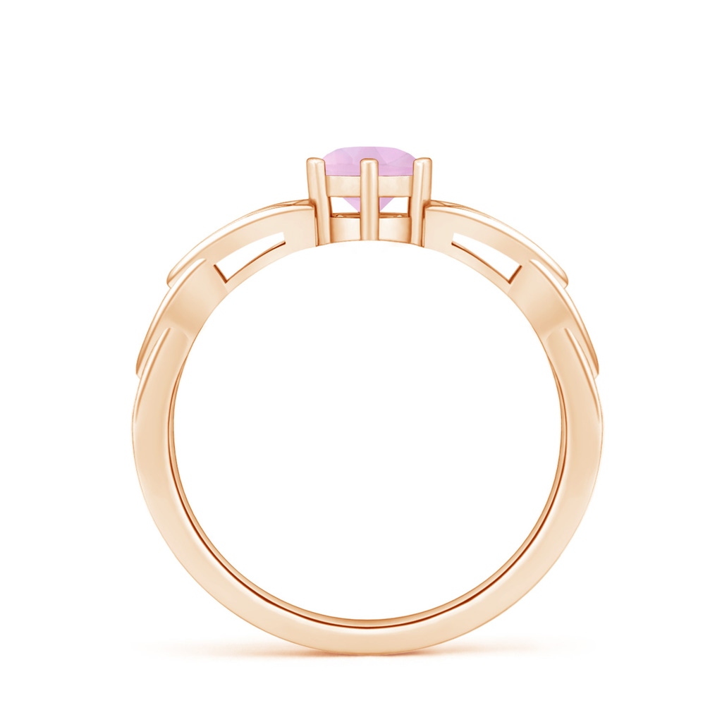 5mm AAAA Solitaire Round Rose Quartz Celtic Knot Ring in Rose Gold - side 1