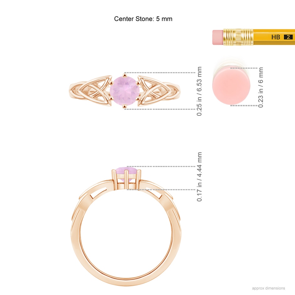 5mm AAAA Solitaire Round Rose Quartz Celtic Knot Ring in Rose Gold ruler