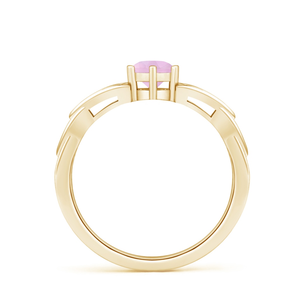 5mm AAAA Solitaire Round Rose Quartz Celtic Knot Ring in Yellow Gold - side 1