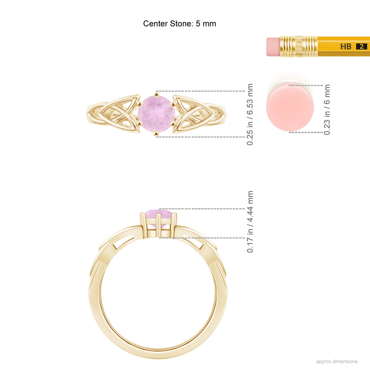 AAAA - Rose Quartz / 0.5 CT / 14 KT Yellow Gold