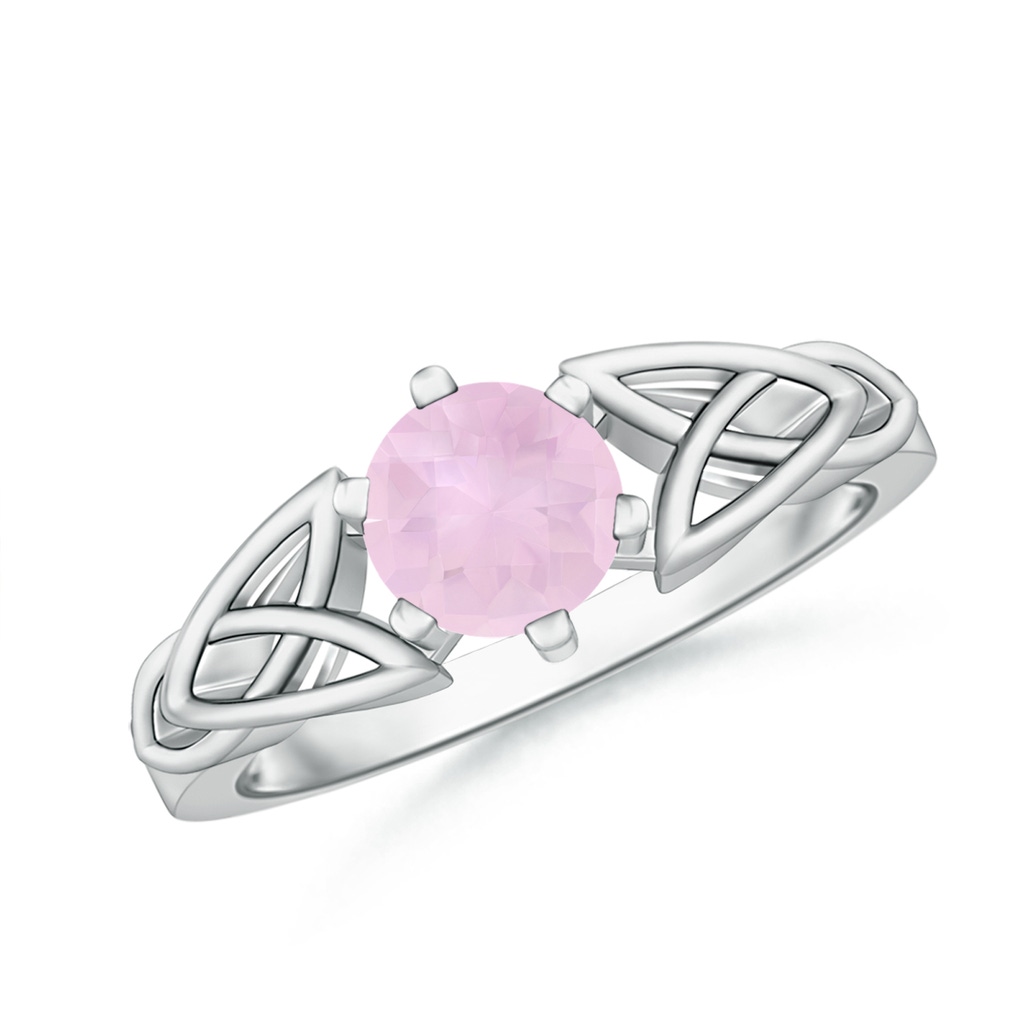 6mm AAA Solitaire Round Rose Quartz Celtic Knot Ring in White Gold