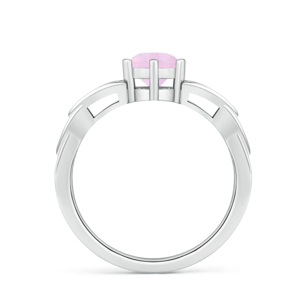 6mm AAA Solitaire Round Rose Quartz Celtic Knot Ring in White Gold - side 1