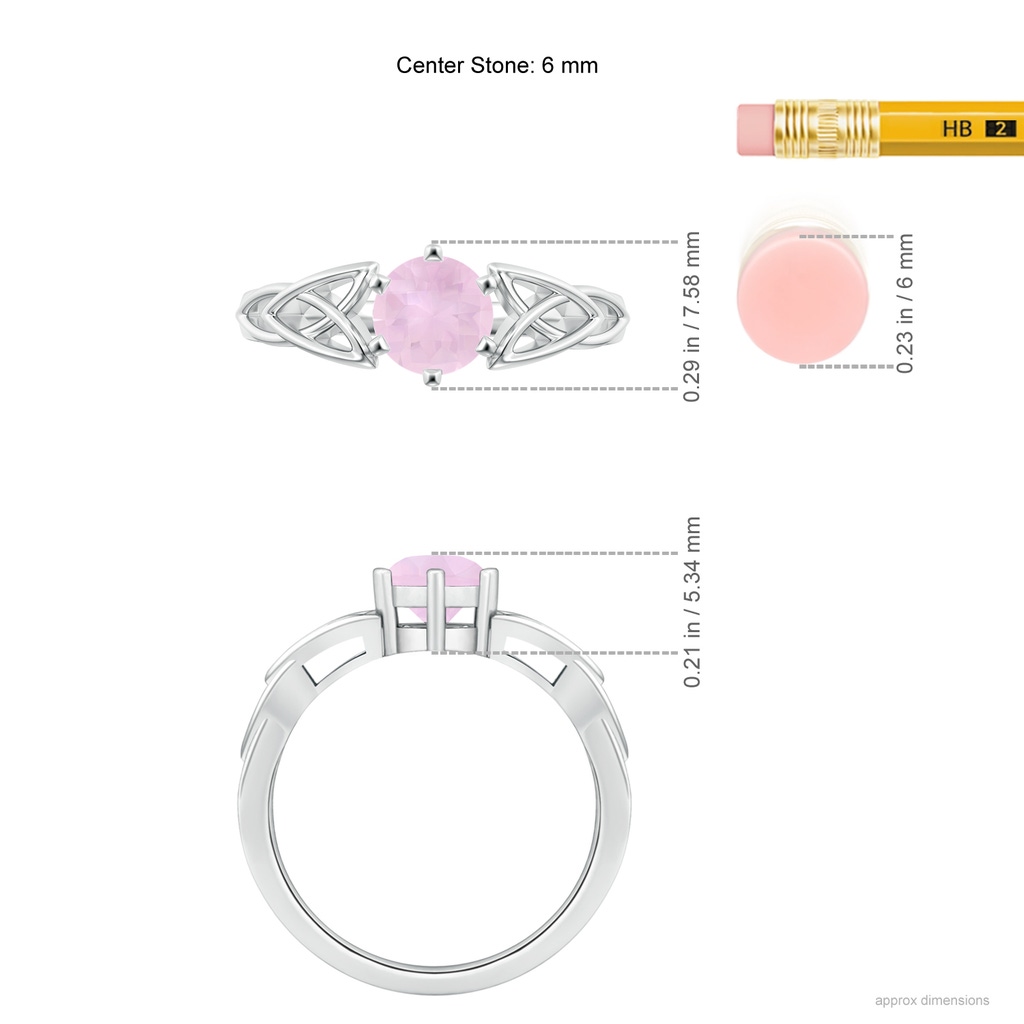 6mm AAA Solitaire Round Rose Quartz Celtic Knot Ring in White Gold Ruler