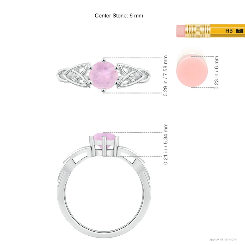 6mm AAAA Solitaire Round Rose Quartz Celtic Knot Ring in S999 Silver ruler