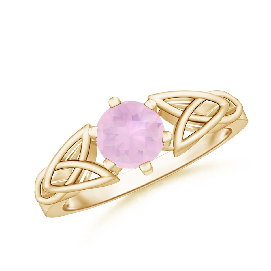 6mm AAAA Solitaire Round Rose Quartz Celtic Knot Ring in Yellow Gold 
