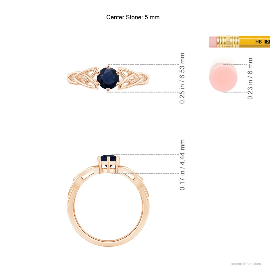 5mm A Solitaire Round Sapphire Celtic Knot Ring in Rose Gold ruler