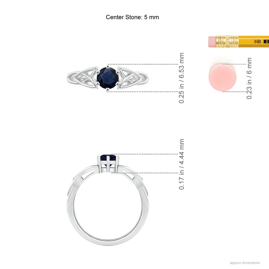 5mm A Solitaire Round Sapphire Celtic Knot Ring in White Gold ruler
