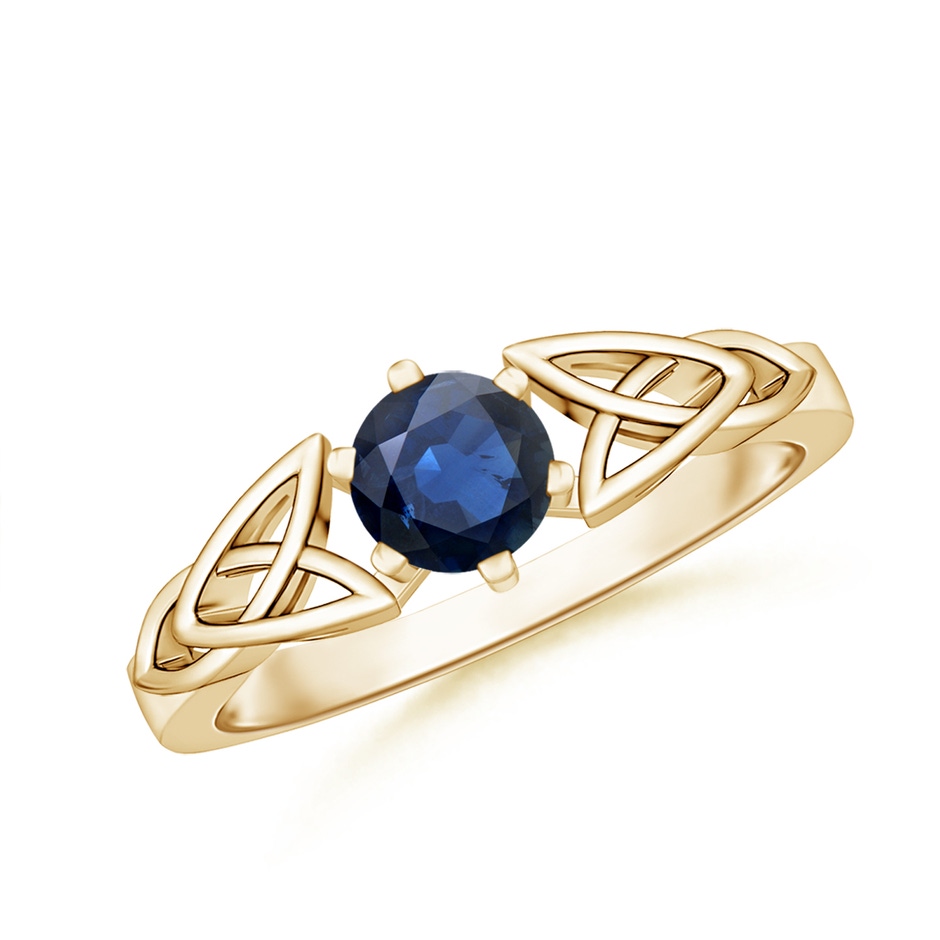 5mm AA Solitaire Round Sapphire Celtic Knot Ring in Yellow Gold 