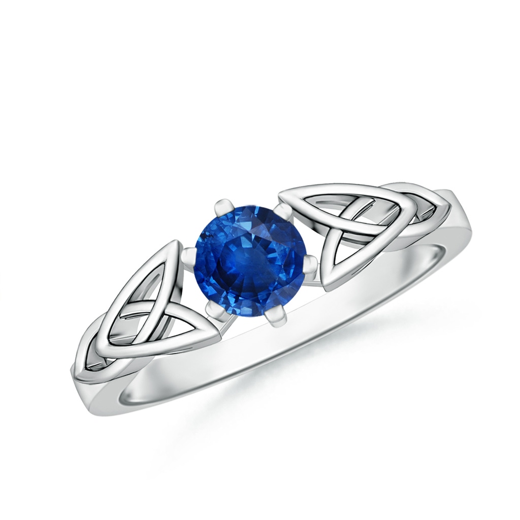 5mm AAA Solitaire Round Sapphire Celtic Knot Ring in White Gold