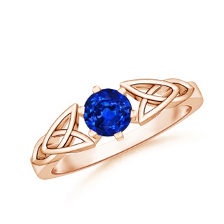 5mm AAAA Solitaire Round Sapphire Celtic Knot Ring in 9K Rose Gold