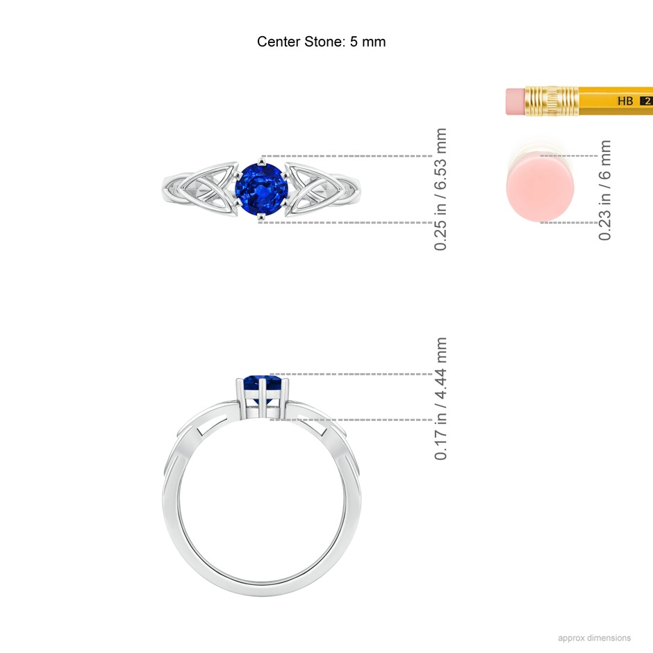 5mm AAAA Solitaire Round Sapphire Celtic Knot Ring in P950 Platinum ruler