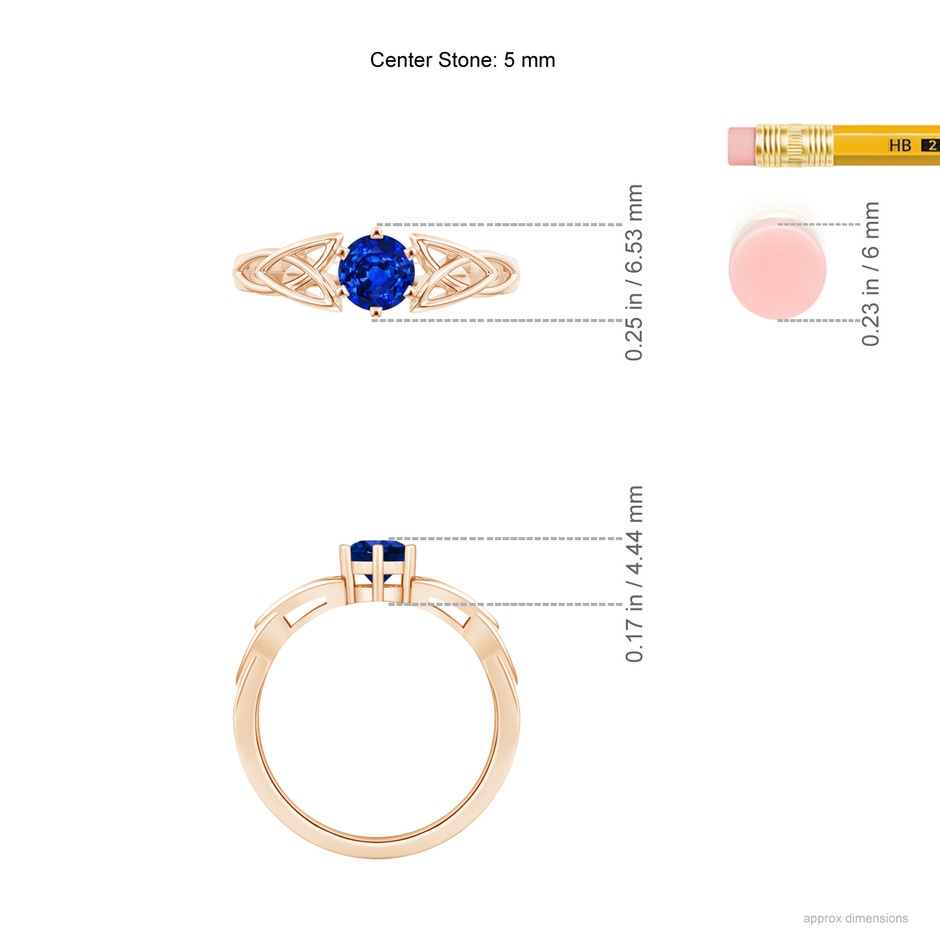 5mm AAAA Solitaire Round Sapphire Celtic Knot Ring in Rose Gold ruler