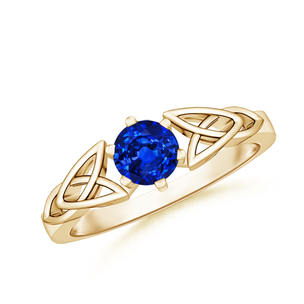 5mm AAAA Solitaire Round Sapphire Celtic Knot Ring in Yellow Gold 