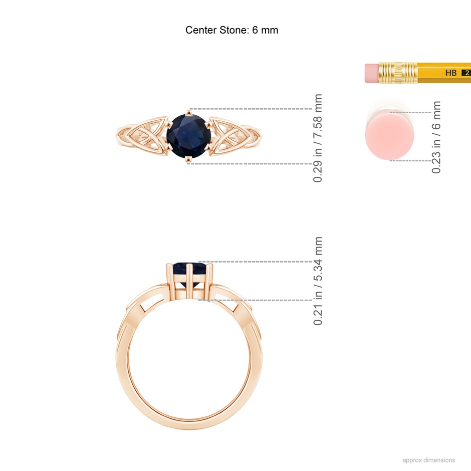 6mm A Solitaire Round Sapphire Celtic Knot Ring in Rose Gold ruler