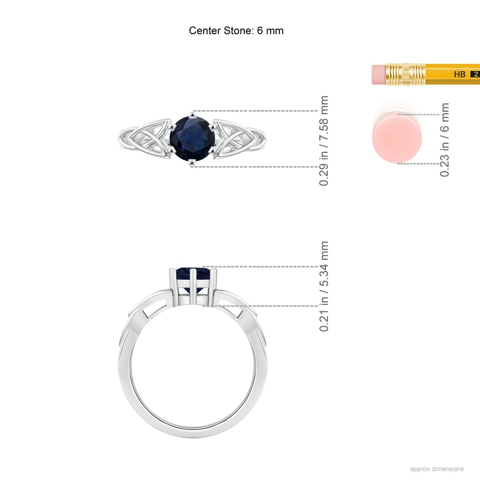 6mm A Solitaire Round Sapphire Celtic Knot Ring in White Gold ruler