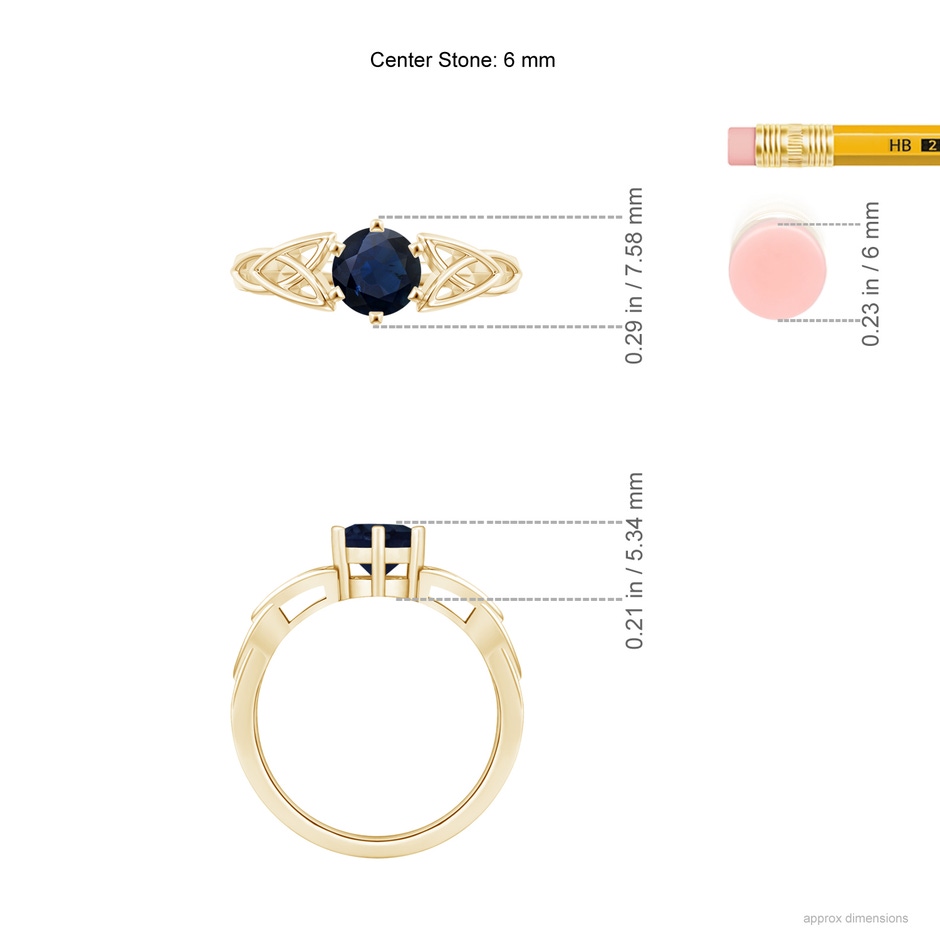 6mm A Solitaire Round Sapphire Celtic Knot Ring in Yellow Gold ruler