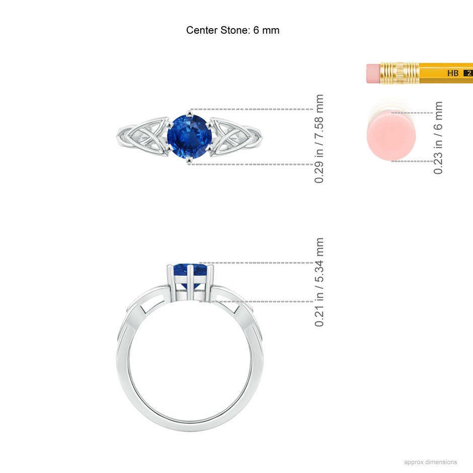 6mm AAA Solitaire Round Sapphire Celtic Knot Ring in P950 Platinum ruler
