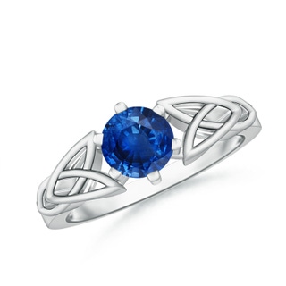 6mm AAA Solitaire Round Sapphire Celtic Knot Ring in White Gold