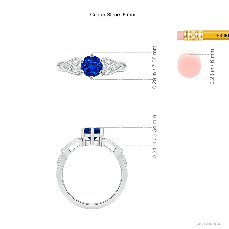 6mm AAAA Solitaire Round Sapphire Celtic Knot Ring in P950 Platinum ruler