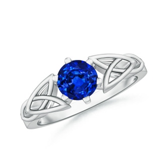 6mm AAAA Solitaire Round Sapphire Celtic Knot Ring in White Gold