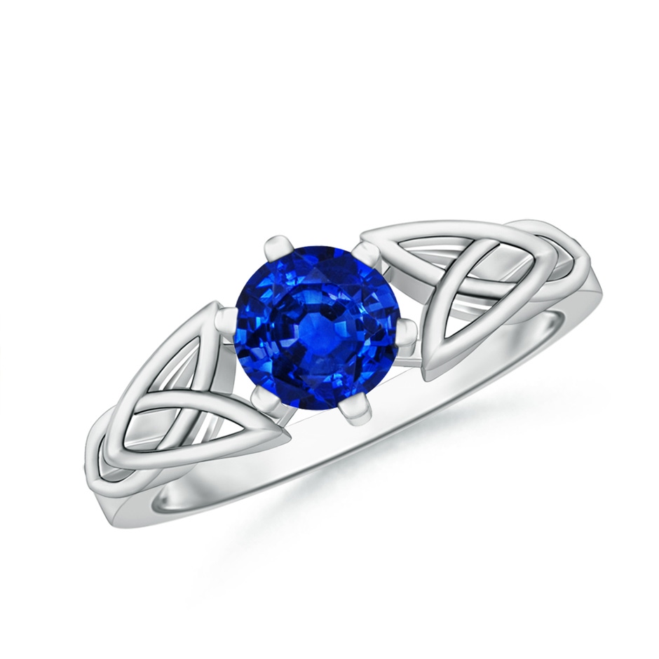 6mm AAAA Solitaire Round Sapphire Celtic Knot Ring in White Gold 