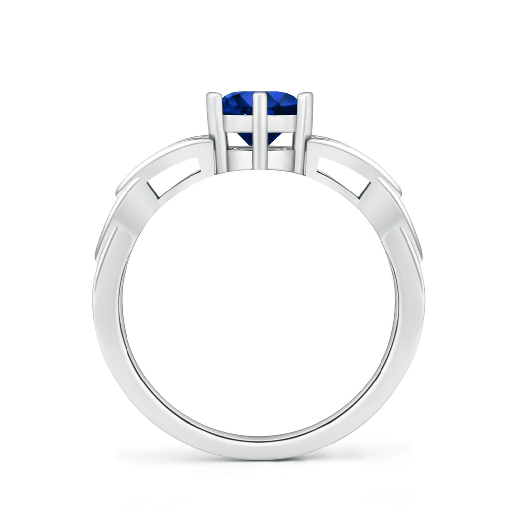 6mm AAAA Solitaire Round Sapphire Celtic Knot Ring in White Gold - side 199