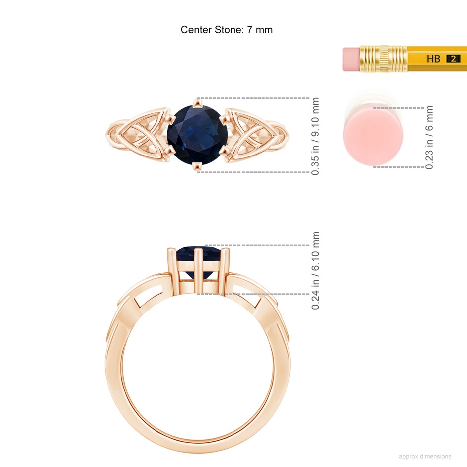 7mm A Solitaire Round Sapphire Celtic Knot Ring in Rose Gold ruler