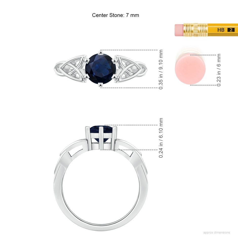 7mm A Solitaire Round Sapphire Celtic Knot Ring in White Gold ruler