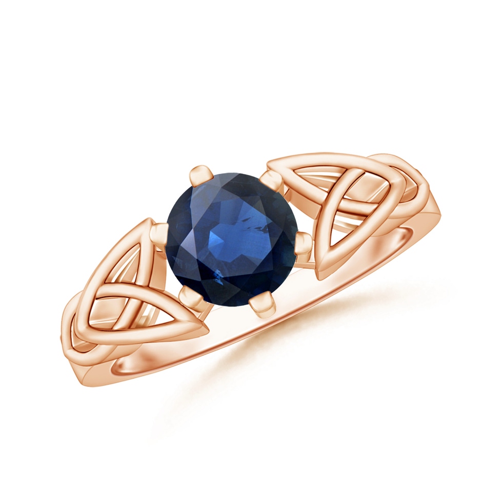 7mm AA Solitaire Round Sapphire Celtic Knot Ring in Rose Gold 