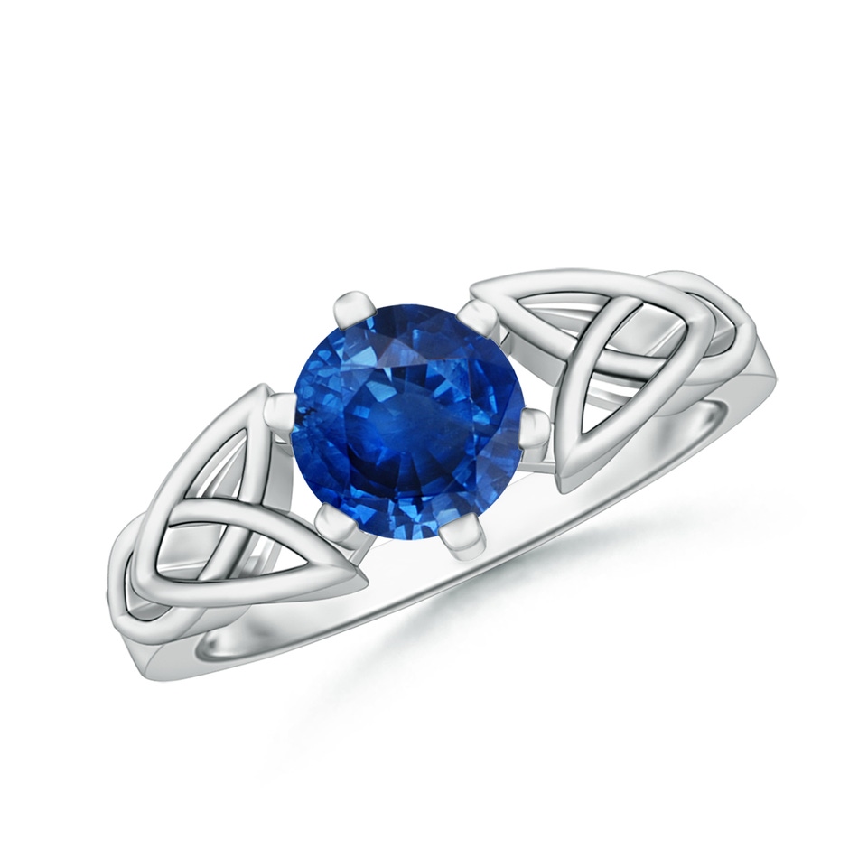 7mm AAA Solitaire Round Sapphire Celtic Knot Ring in White Gold 