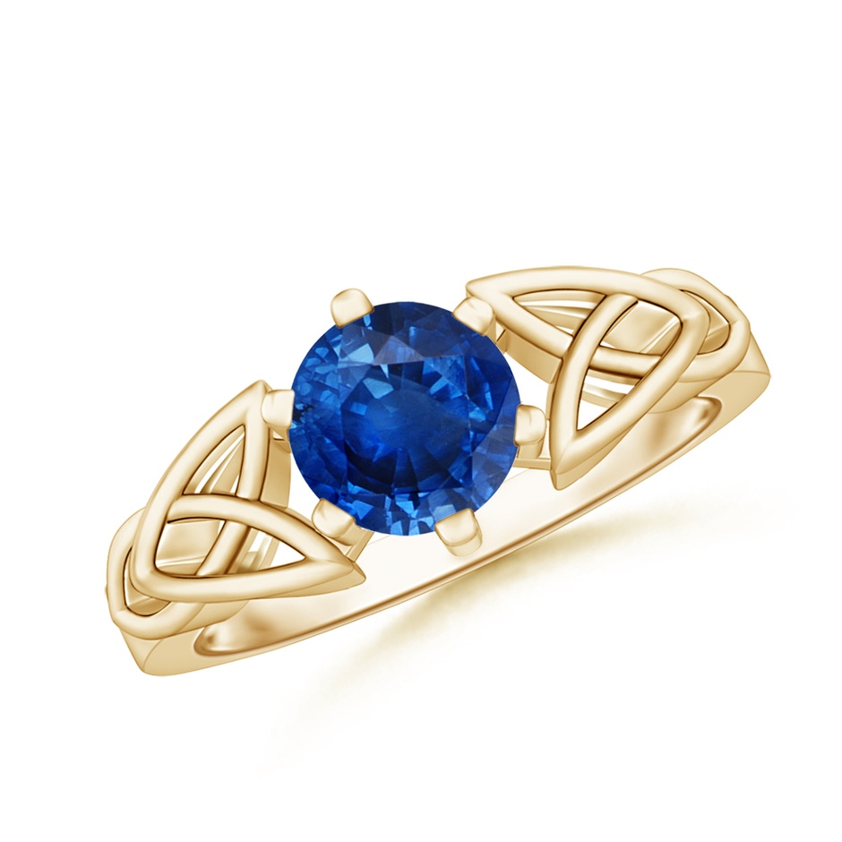 7mm AAA Solitaire Round Sapphire Celtic Knot Ring in Yellow Gold 