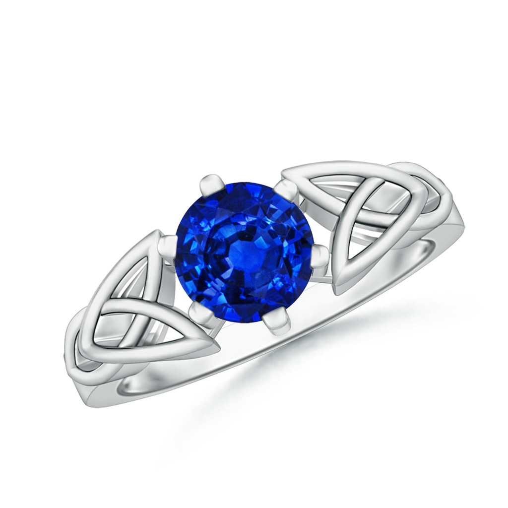 7mm Lab-Grown Solitaire Round Sapphire Celtic Knot Ring in P950 Platinum