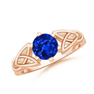 7mm AAAA Solitaire Round Sapphire Celtic Knot Ring in Rose Gold