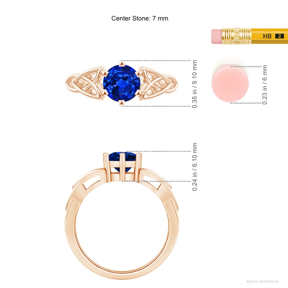 7mm AAAA Solitaire Round Sapphire Celtic Knot Ring in Rose Gold ruler