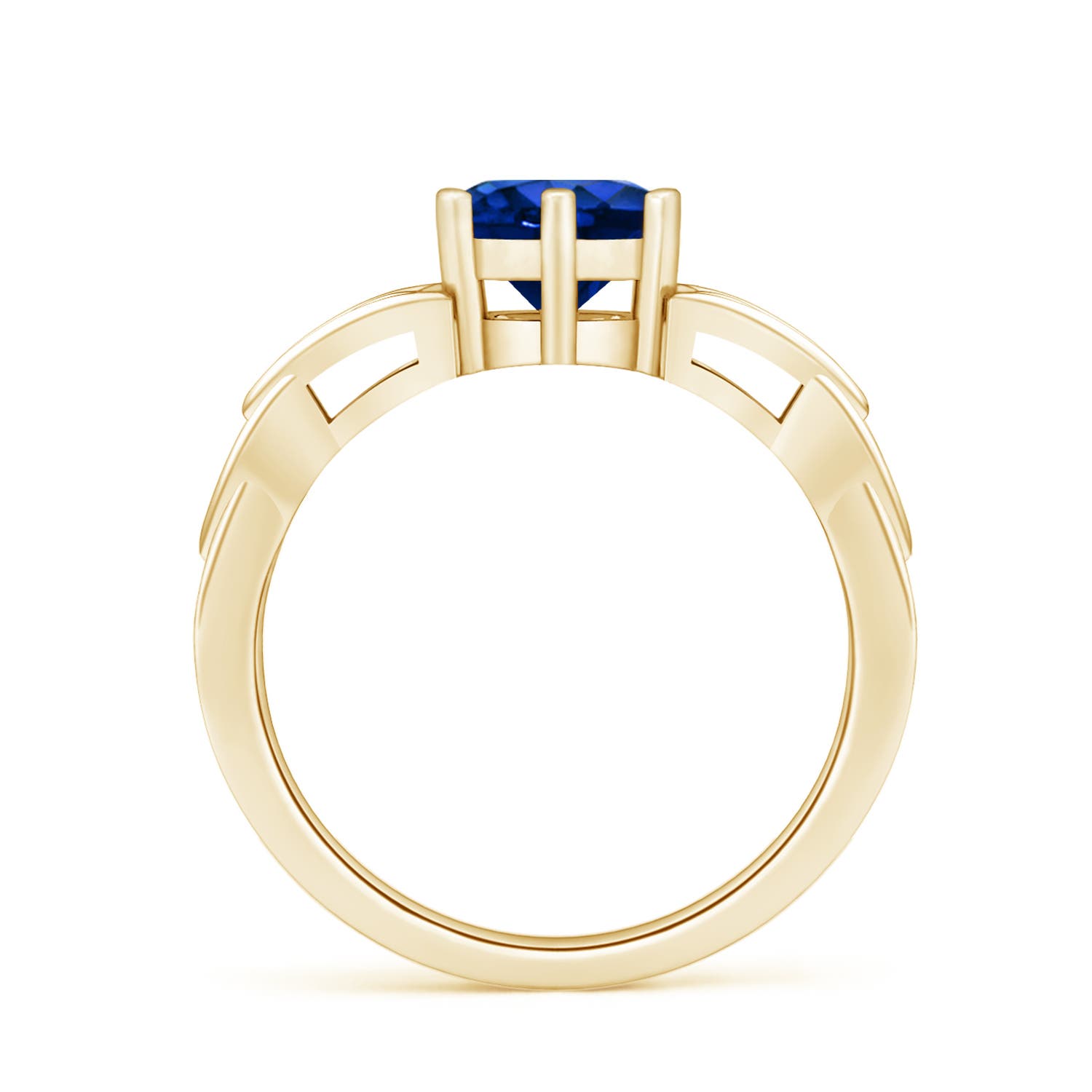 7mm AAAA Solitaire Round Sapphire Celtic Knot Ring in Yellow Gold