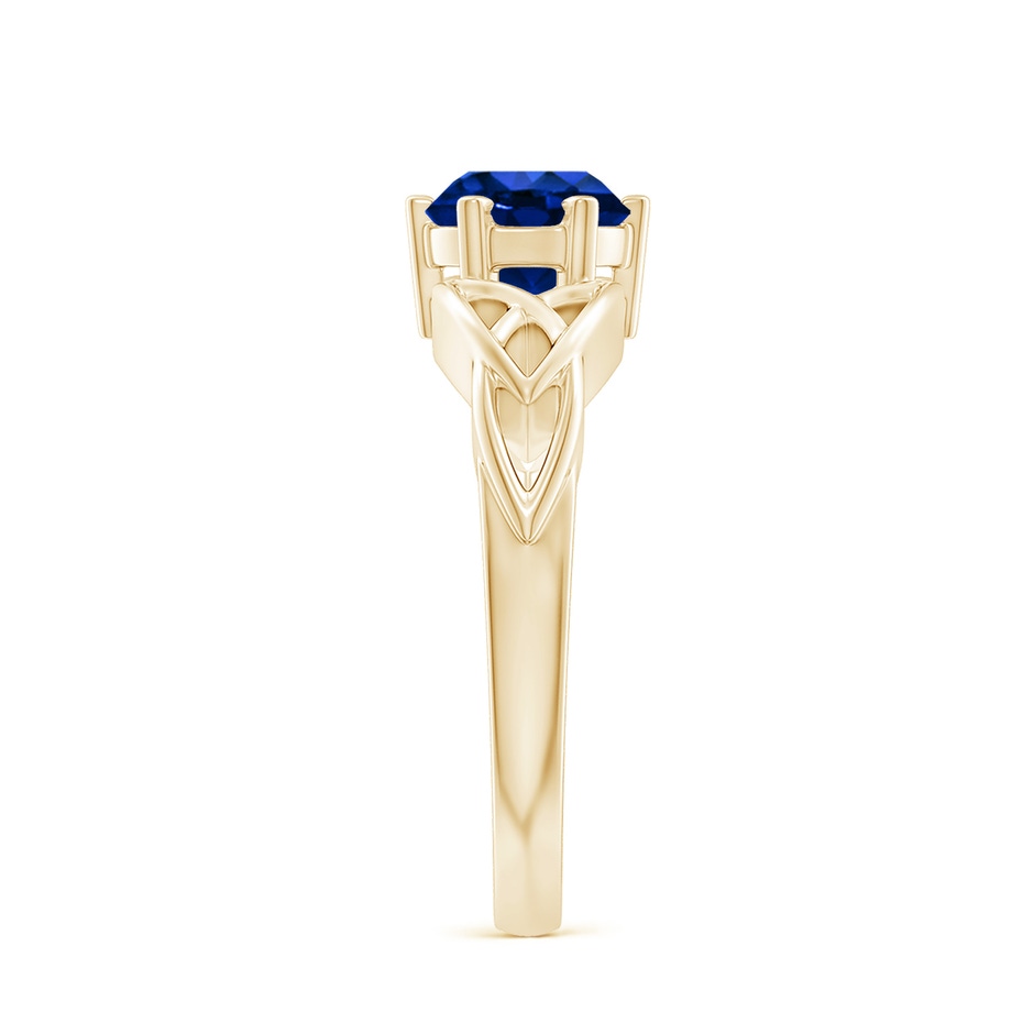 7mm AAAA Solitaire Round Sapphire Celtic Knot Ring in Yellow Gold side 299