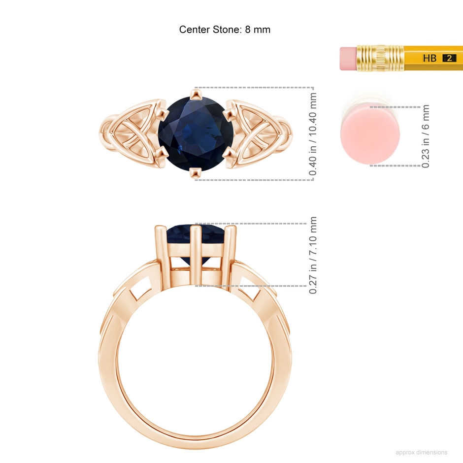 8mm A Solitaire Round Sapphire Celtic Knot Ring in Rose Gold ruler