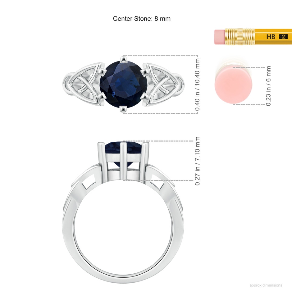 8mm A Solitaire Round Sapphire Celtic Knot Ring in White Gold ruler