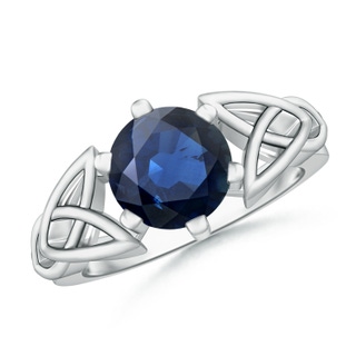 8mm AA Solitaire Round Sapphire Celtic Knot Ring in White Gold