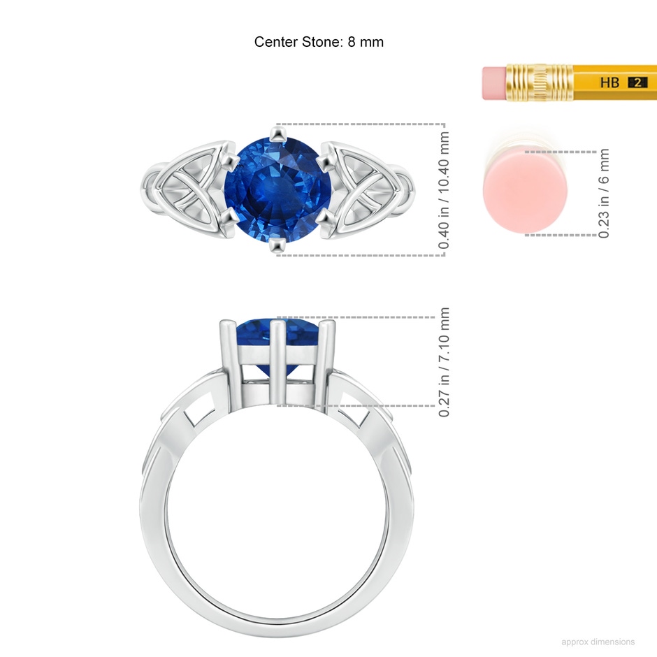 8mm AAA Solitaire Round Sapphire Celtic Knot Ring in P950 Platinum ruler
