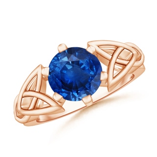 8mm AAA Solitaire Round Sapphire Celtic Knot Ring in Rose Gold