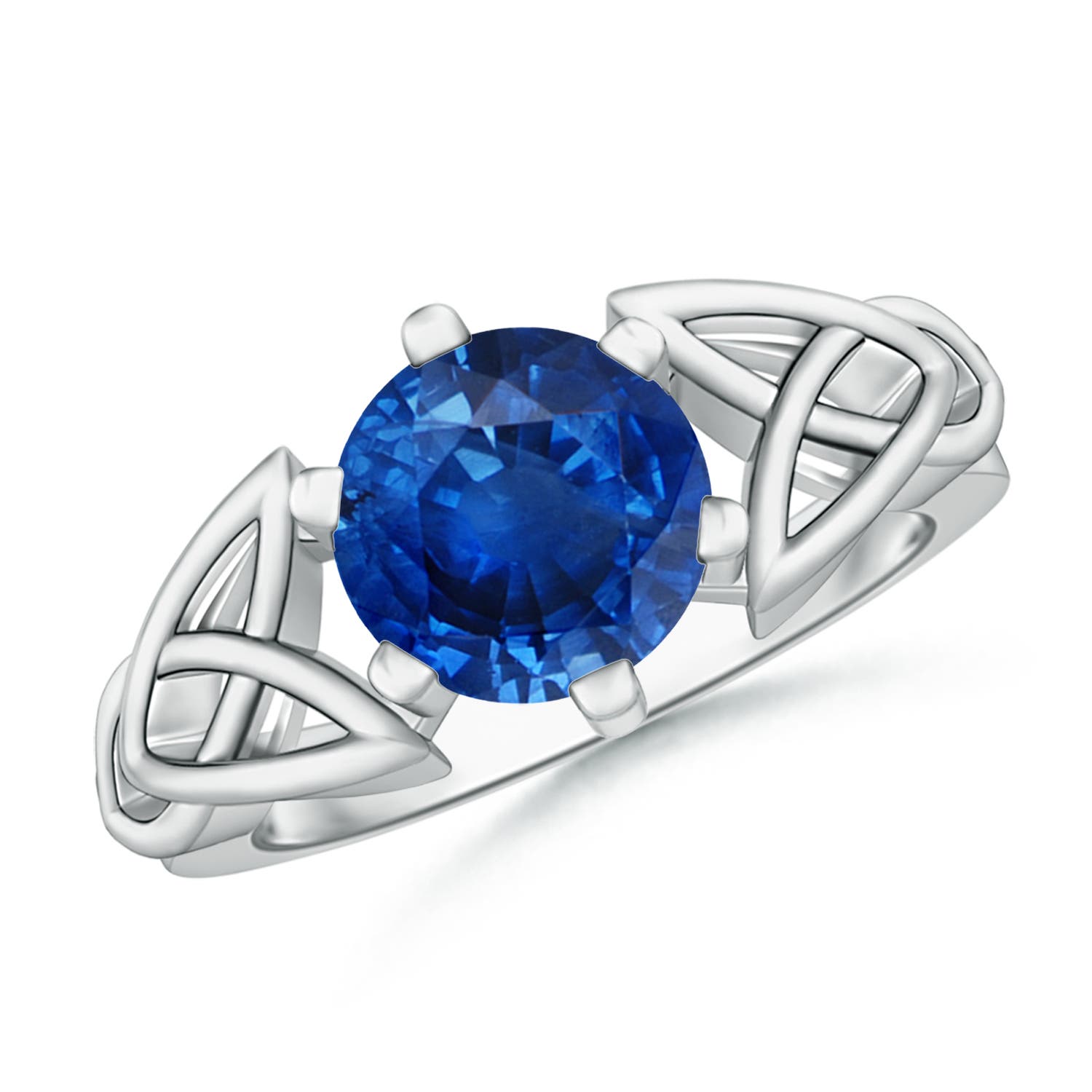 8mm AAA Solitaire Round Sapphire Celtic Knot Ring in White Gold