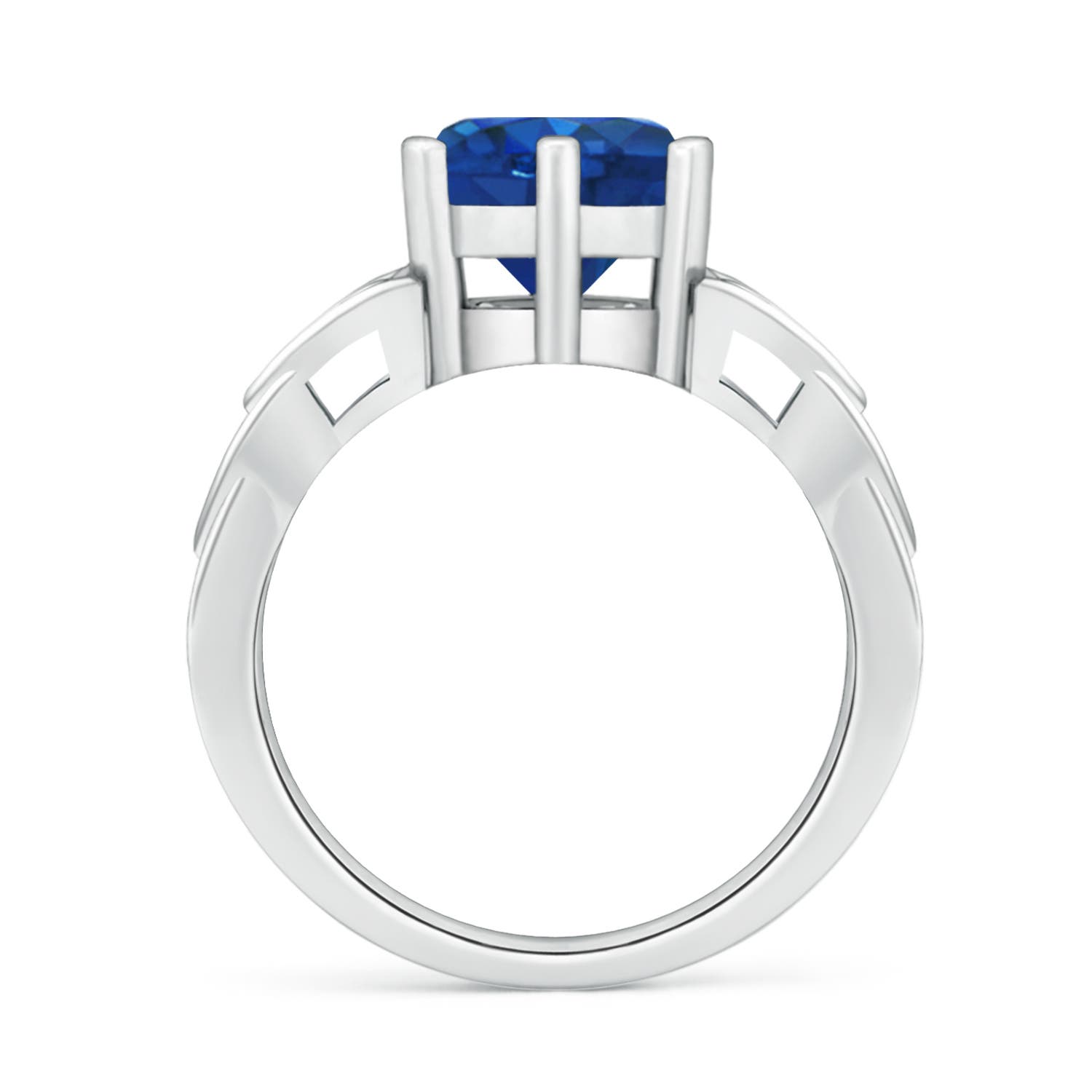 8mm AAA Solitaire Round Sapphire Celtic Knot Ring in White Gold