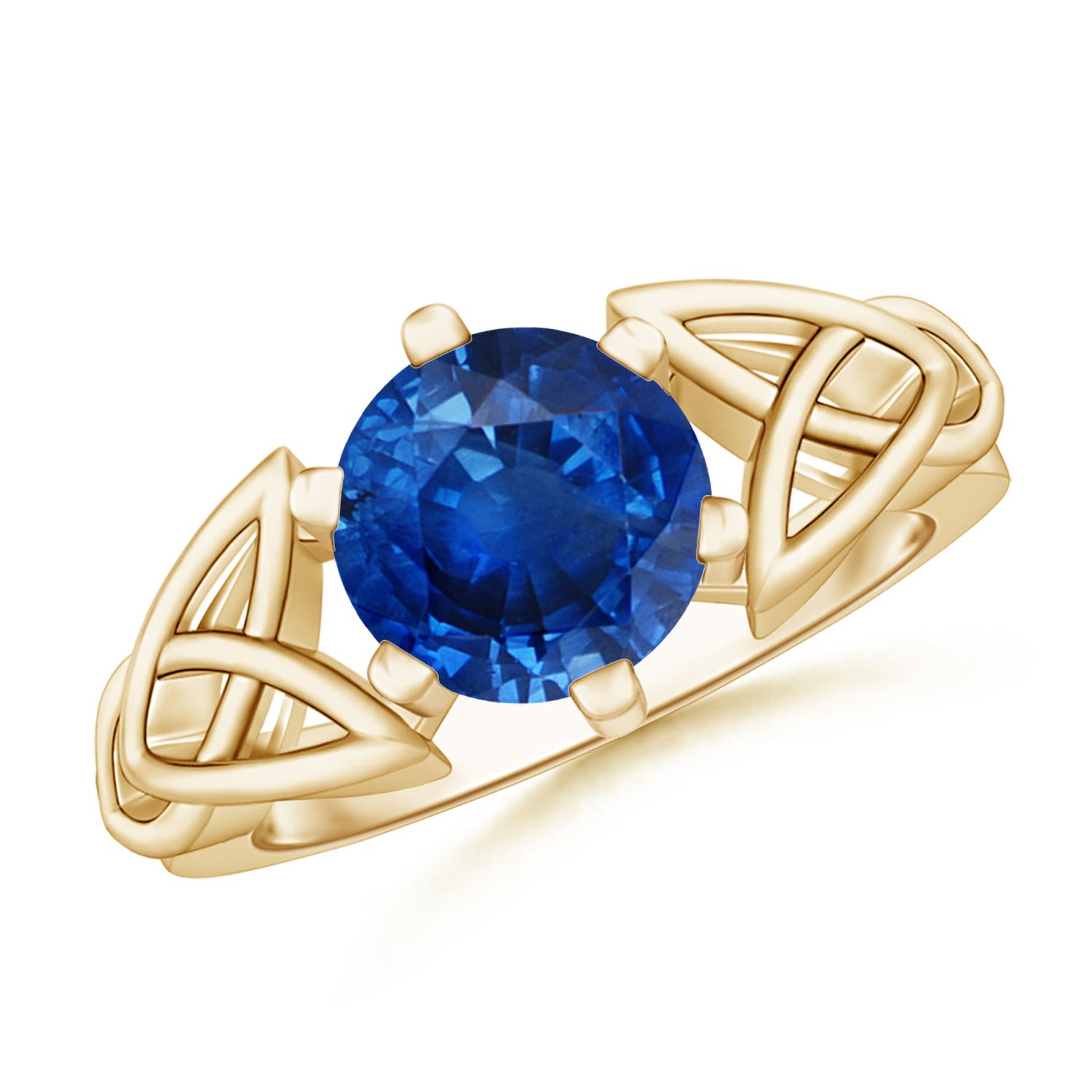 8mm AAA Solitaire Round Sapphire Celtic Knot Ring in Yellow Gold