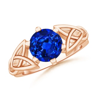 8mm AAAA Solitaire Round Sapphire Celtic Knot Ring in 9K Rose Gold