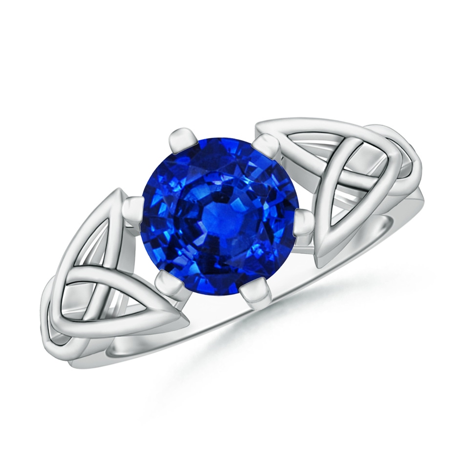 8mm Lab-Grown Solitaire Round Sapphire Celtic Knot Ring in White Gold 