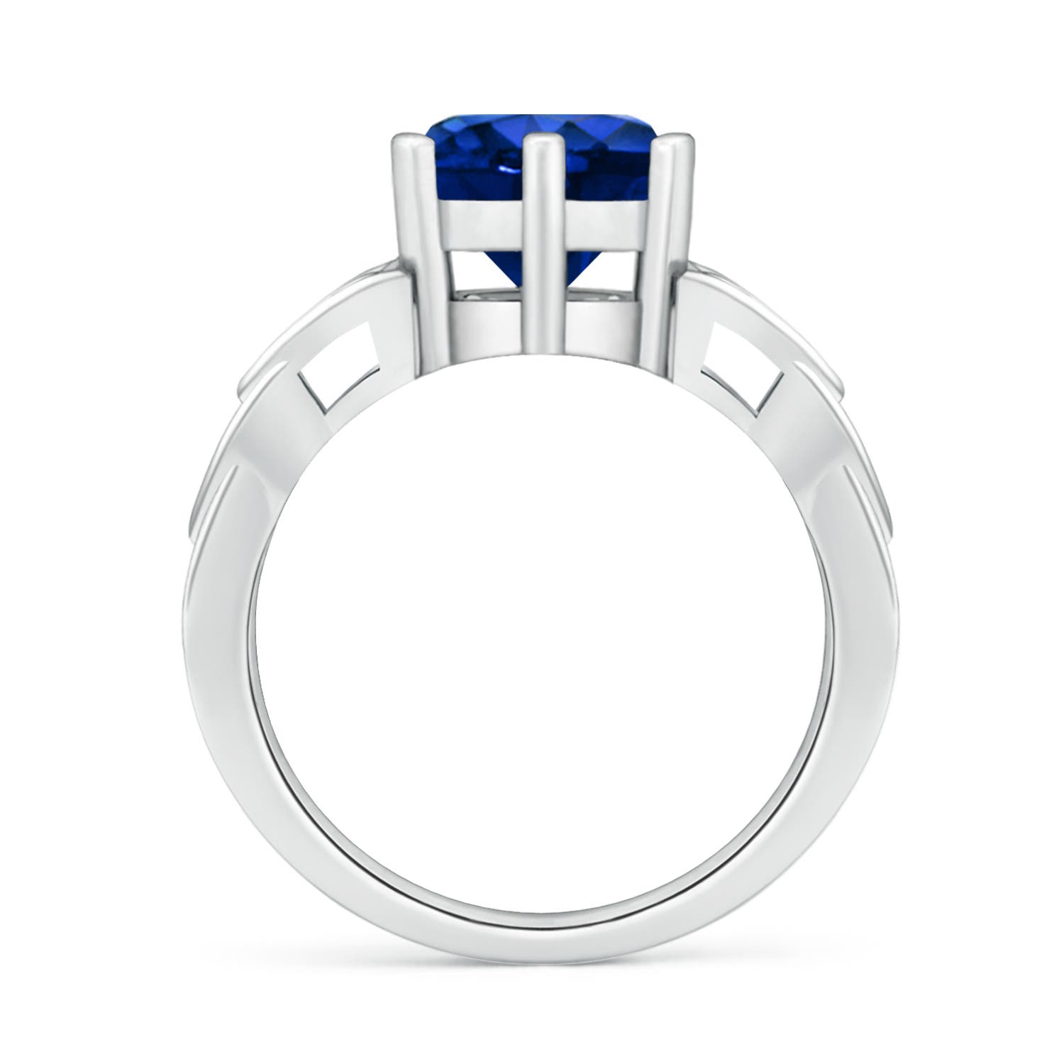 8mm AAAA Solitaire Round Sapphire Celtic Knot Ring in White Gold