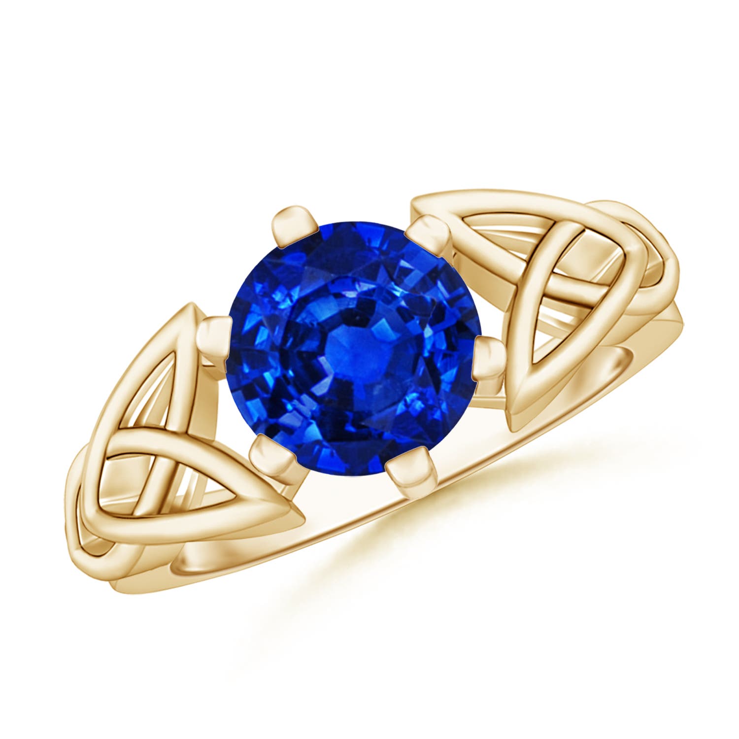 8mm AAAA Solitaire Round Sapphire Celtic Knot Ring in Yellow Gold